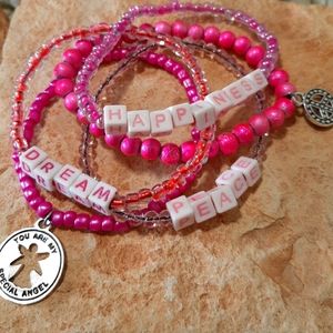 Inspirational pink stretch bracelets (set of 5)